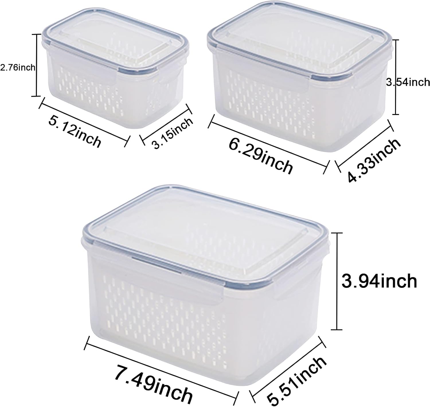 Lot de 3 Boîtes de Conservation avec Passoire – Organisateur de Réfrigérateur Empilable – Sans BPA – 380ml, 800ml, 1700ml – Image 6