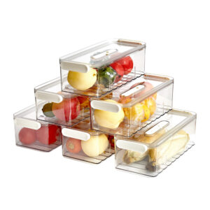 Bac de Rangement Hermétique pour Réfrigérateur avec Couvercle – Organisateur de Garde-Manger Empilable – Plastique Haute Résistance – 25,5 x 15 x 7,5 cm