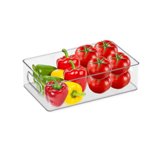 Bac de Rangement de Cuisine Multifonction en PET Transparent – Organisateur de Réfrigérateur Empilable Sans BPA – 25,5 x 15,1 x 7,6 cm
