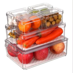 Lot de 7 Bacs de Rangement Transparents avec Couvercles – Organisateur de Réfrigérateur et Garde-Manger – Plastique Robuste