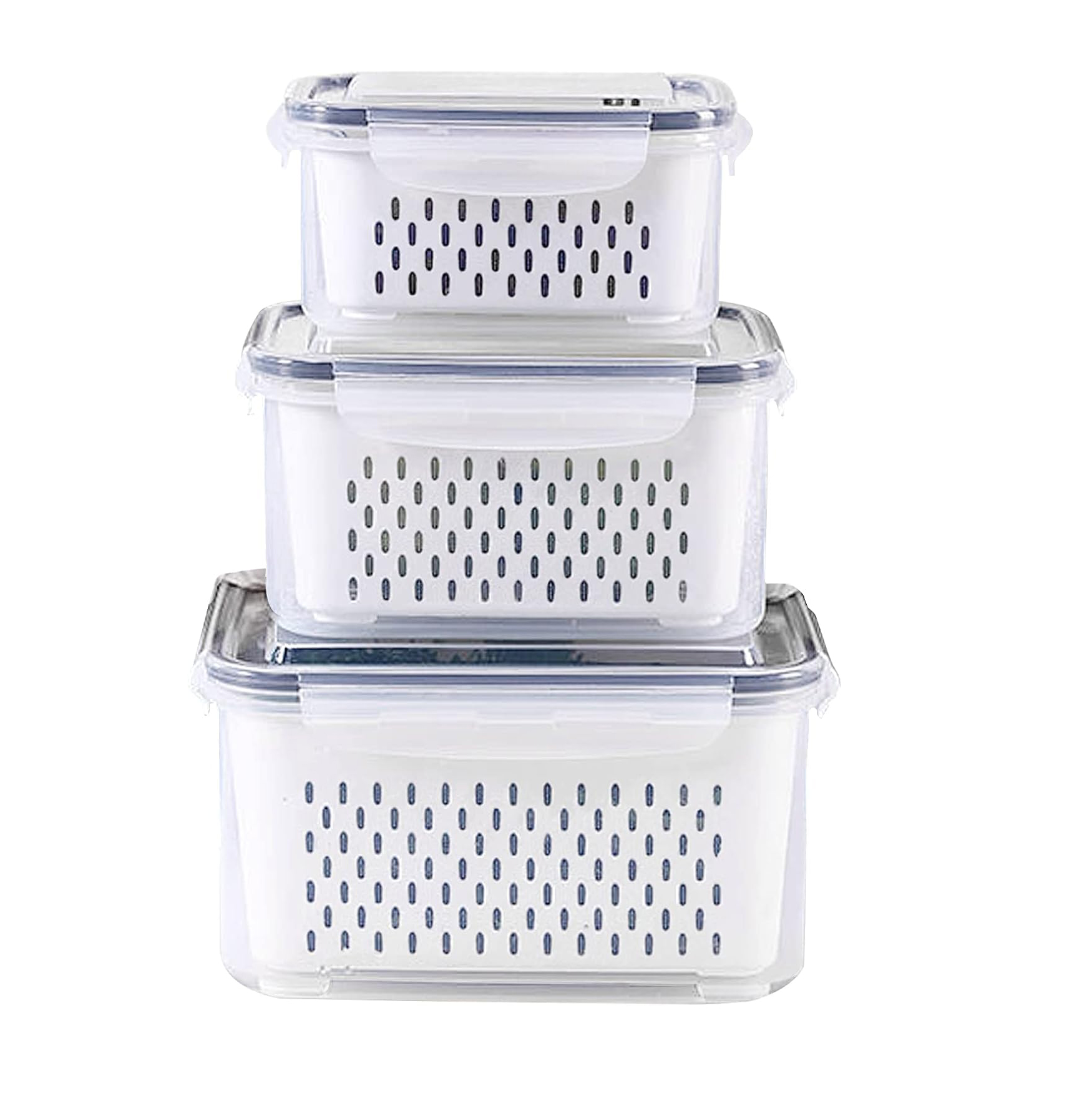 Lot de 3 Boîtes de Conservation avec Passoire – Organisateur de Réfrigérateur Empilable – Sans BPA – 380ml, 800ml, 1700ml